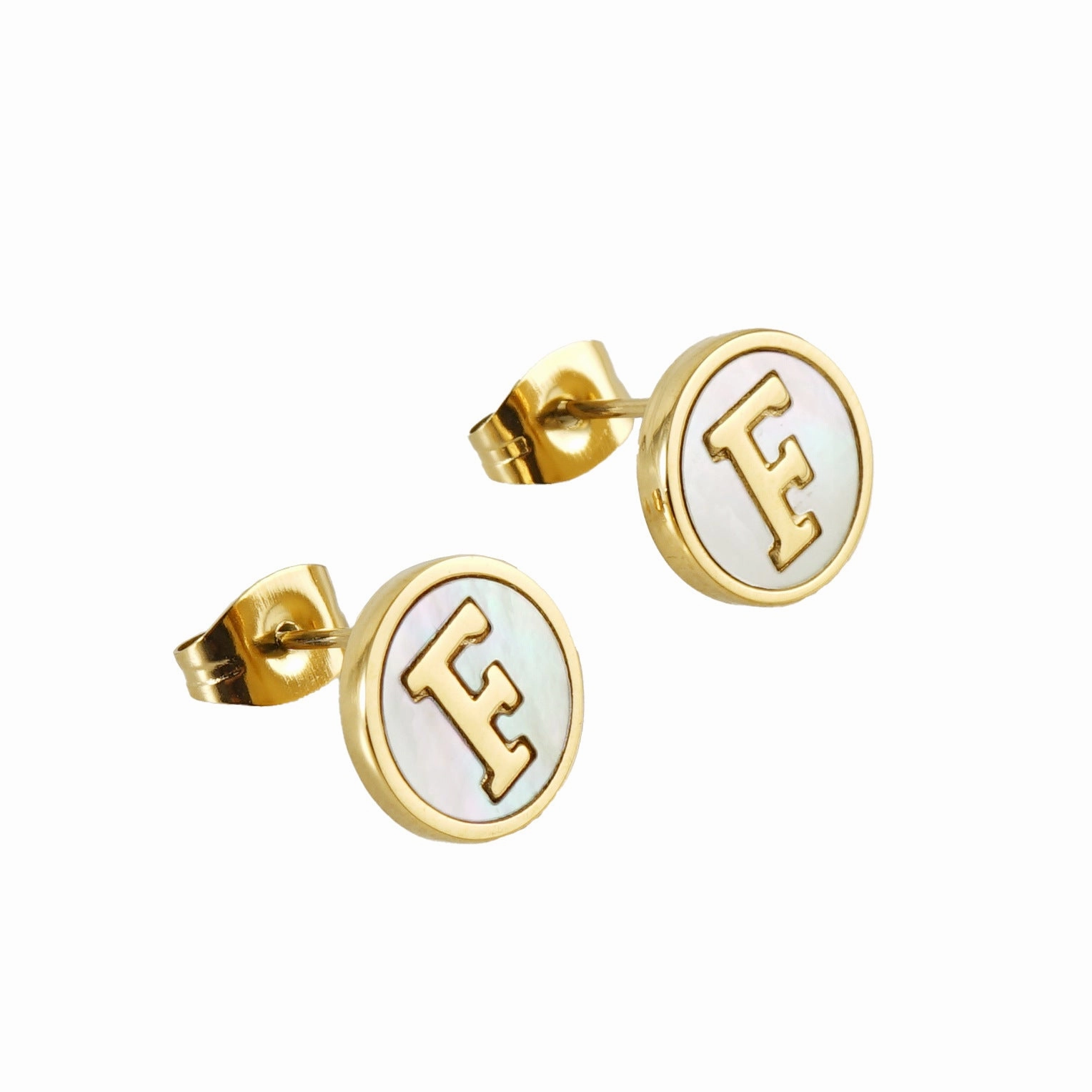 Wholesale 18K Vacuum Electroplated Titanium Steel 26 Letter Shell Earrings