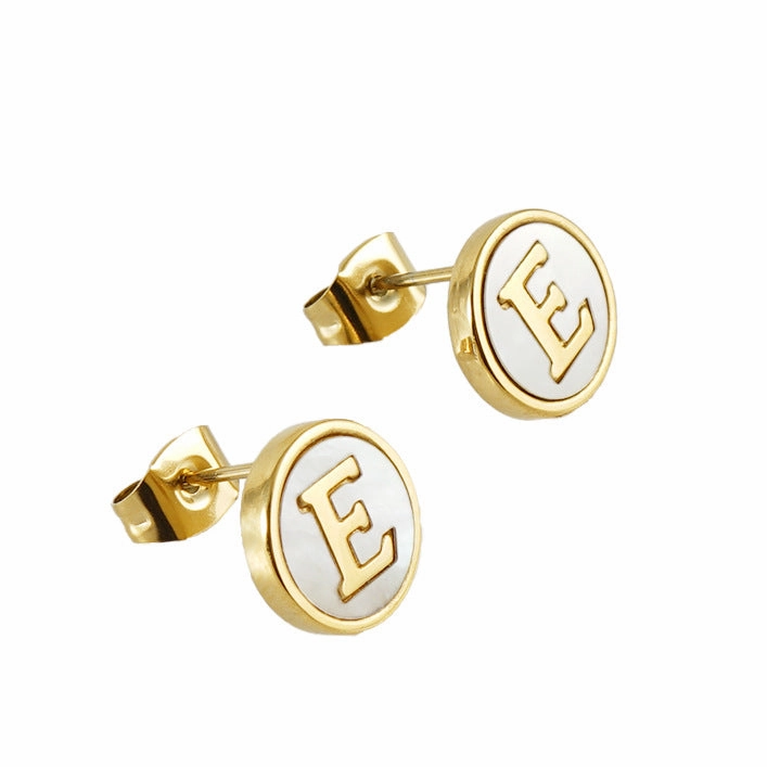 Wholesale 18K Vacuum Electroplated Titanium Steel 26 Letter Shell Earrings