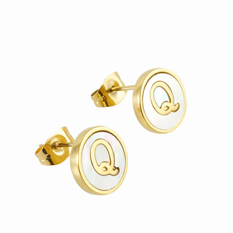 Wholesale 18K Vacuum Electroplated Titanium Steel 26 Letter Shell Earrings
