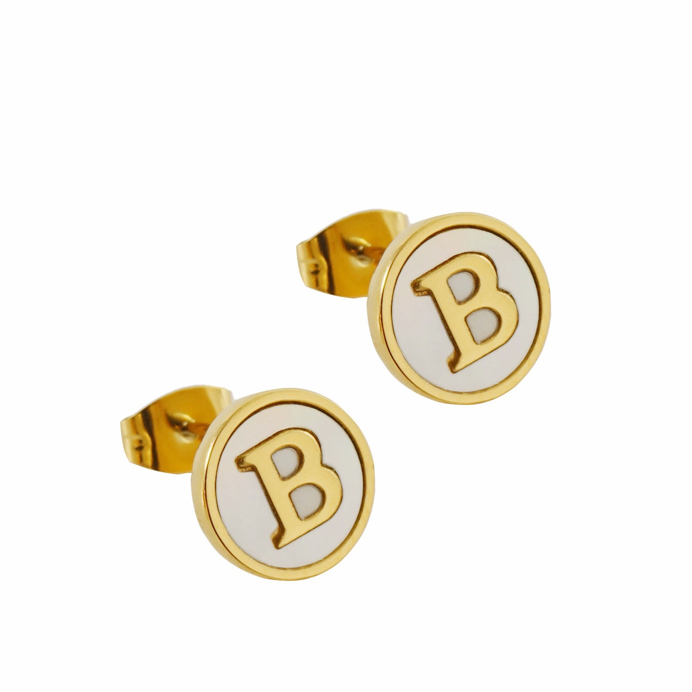 Wholesale 18K Vacuum Electroplated Titanium Steel 26 Letter Shell Earrings