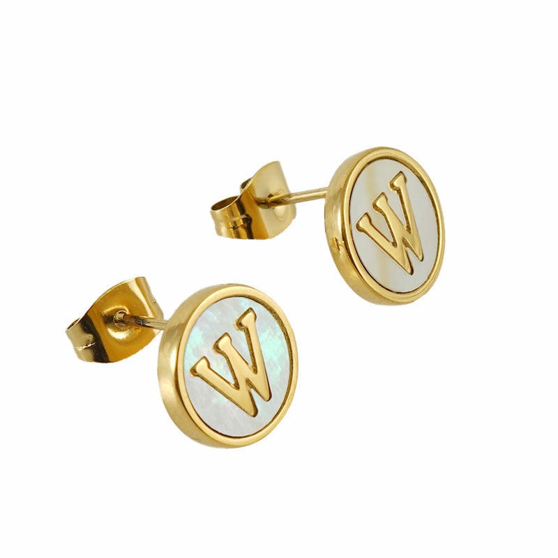Wholesale 18K Vacuum Electroplated Titanium Steel 26 Letter Shell Earrings