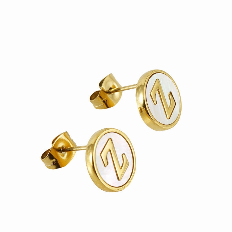 Wholesale 18K Vacuum Electroplated Titanium Steel 26 Letter Shell Earrings
