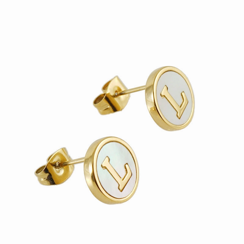 Wholesale 18K Vacuum Electroplated Titanium Steel 26 Letter Shell Earrings