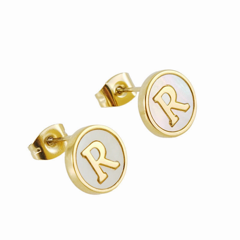 Wholesale 18K Vacuum Electroplated Titanium Steel 26 Letter Shell Earrings