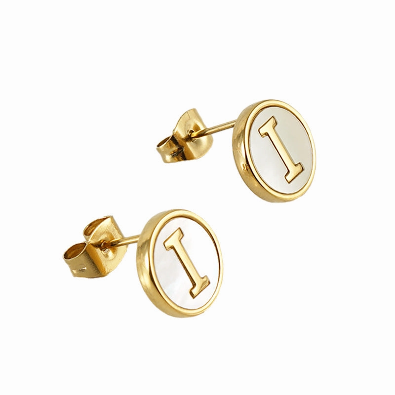 Wholesale 18K Vacuum Electroplated Titanium Steel 26 Letter Shell Earrings