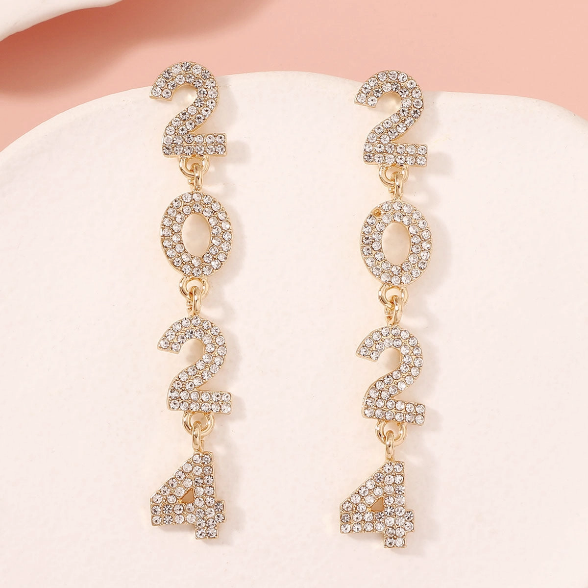 Wholesale 2024 Full Diamond Digital Zinc Alloy Earrings