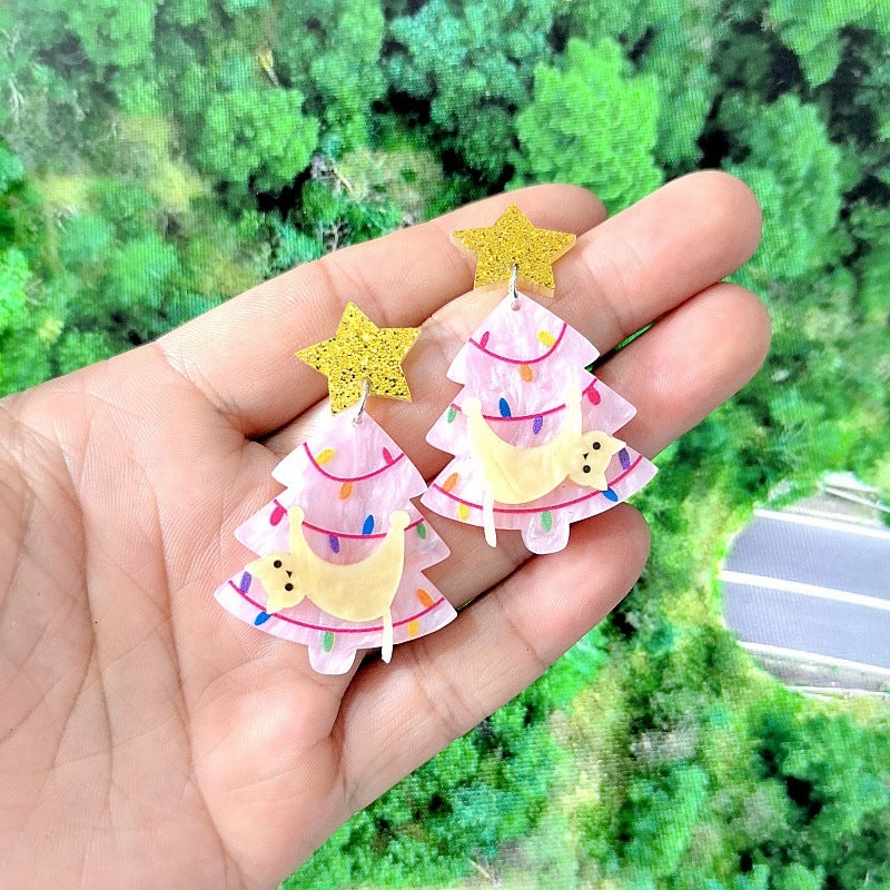 Wholesale 2024 New Kitten Acrylic Christmas Tree Earrings