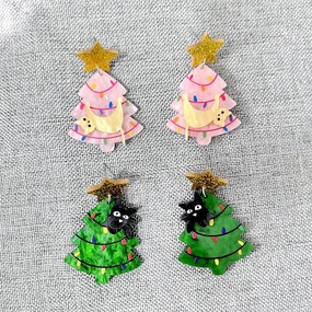 Wholesale 2024 New Kitten Acrylic Christmas Tree Earrings