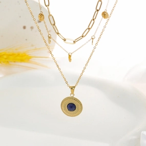 Wholesale 20PCS Natural Stone 14k Gold Plated Multi-layer DIY Titanium Steel Necklace