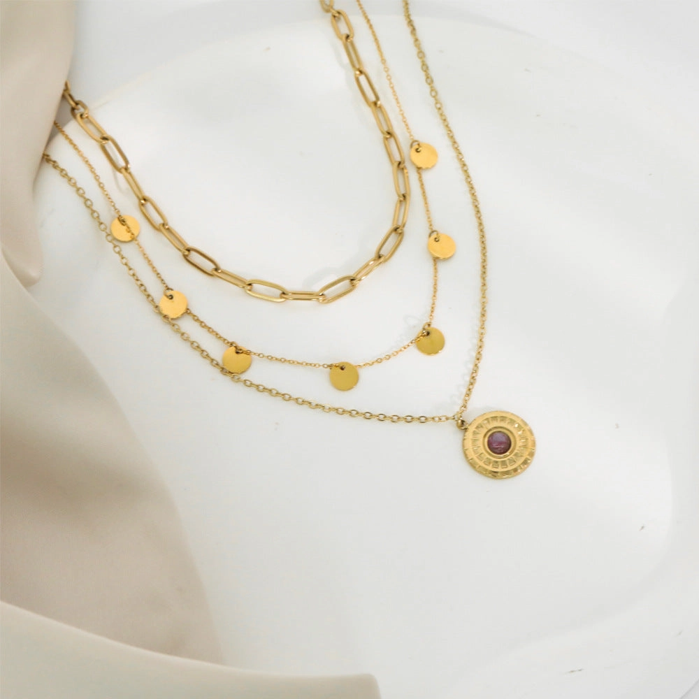 Wholesale 20PCS Natural Stone Titanium Steel Vintage Multi-layered Glitter Necklace