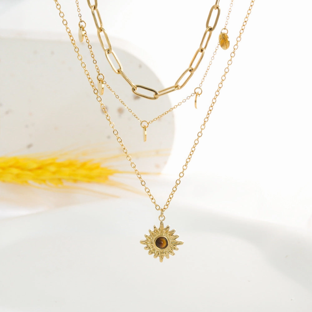 Wholesale 20PCS Titanium Steel Vintage Multi-layered Natural Stone Stainless Steel Necklace