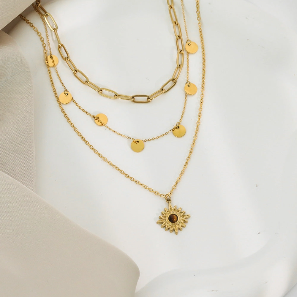 Wholesale 20PCS Titanium Steel Vintage Multi-layered Natural Stone Stainless Steel Necklace