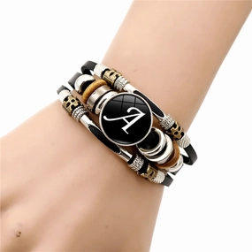 Wholesale 26 English Alphabet Time Gem Leather Multilayer Beaded Bracelet
