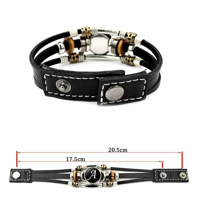 Wholesale 26 English Alphabet Time Gem Leather Multilayer Beaded Bracelet