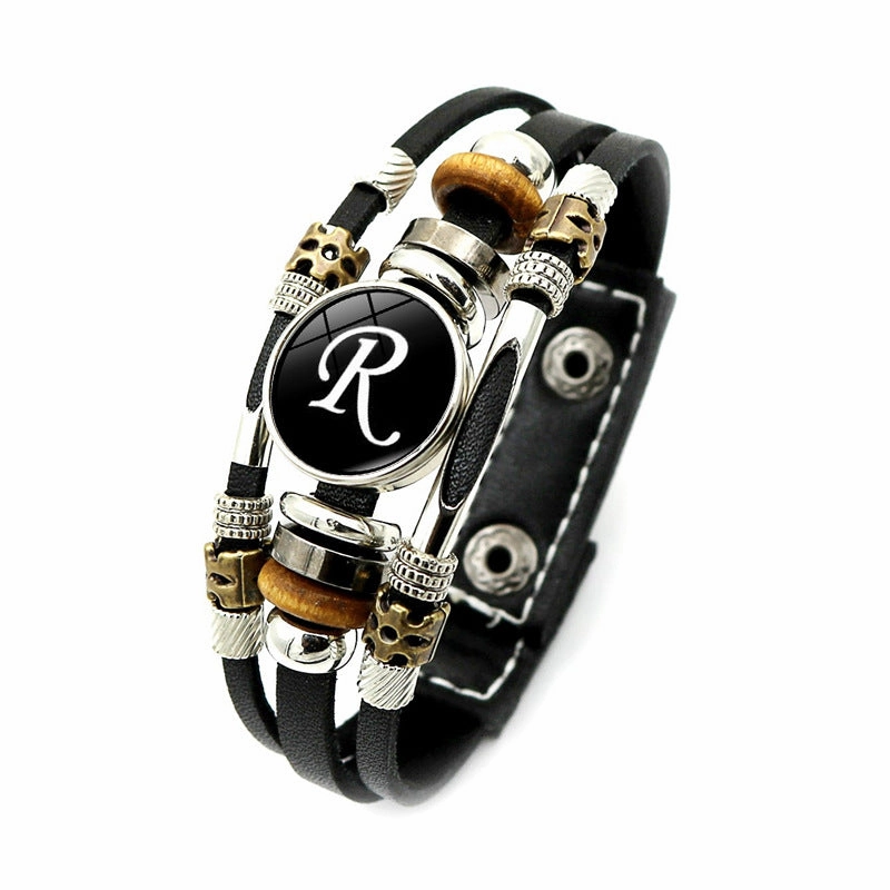 Wholesale 26 English Alphabet Time Gem Leather Multilayer Beaded Bracelet
