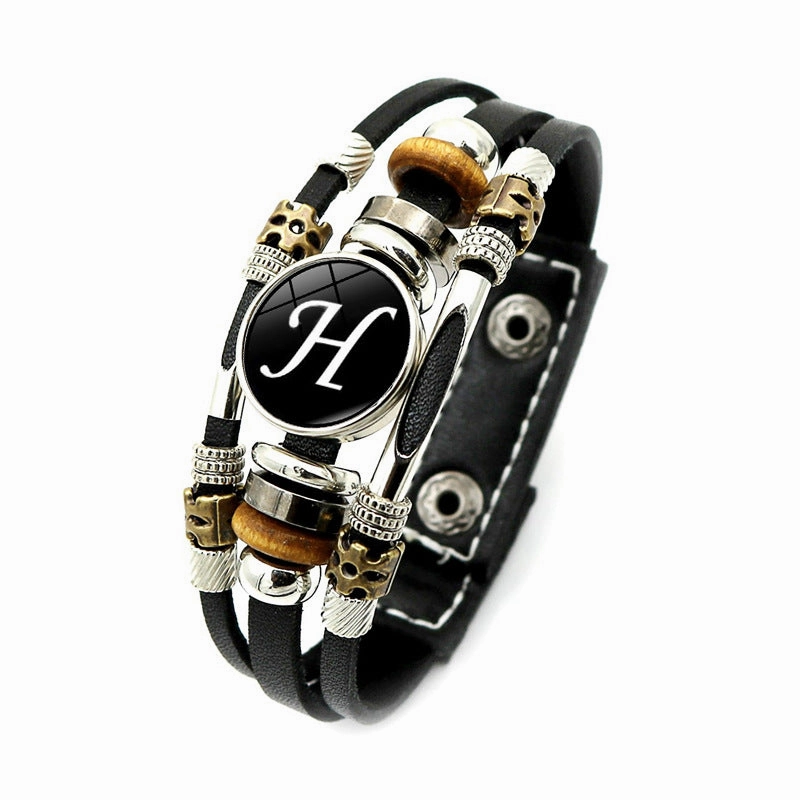 Wholesale 26 English Alphabet Time Gem Leather Multilayer Beaded Bracelet