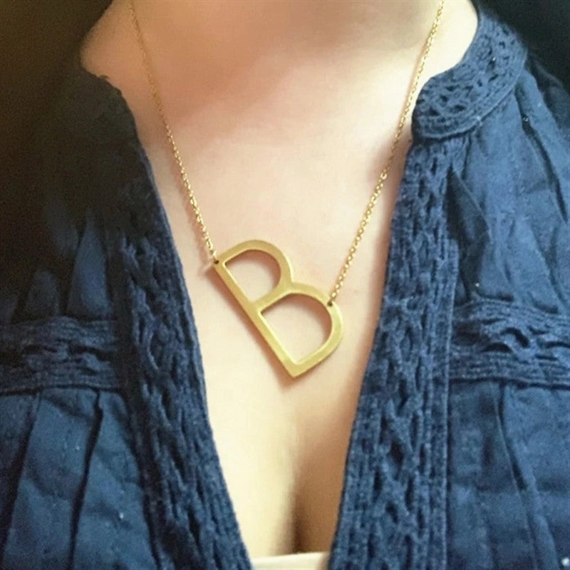 Wholesale 26 English Large Letters Stainless Steel Necklace