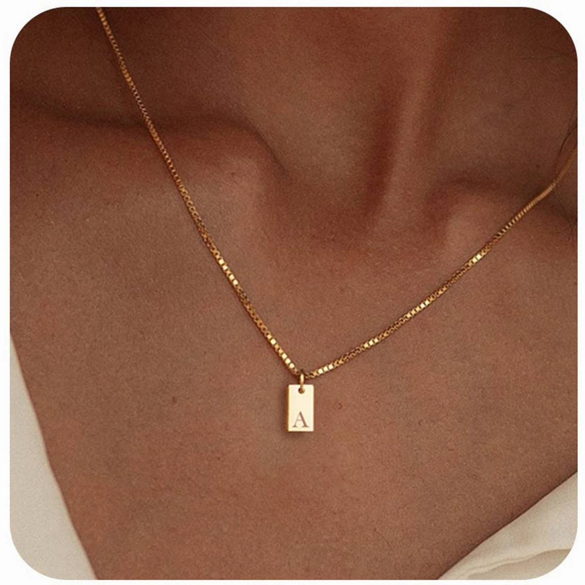Wholesale 26 English Letter Square Necklace
