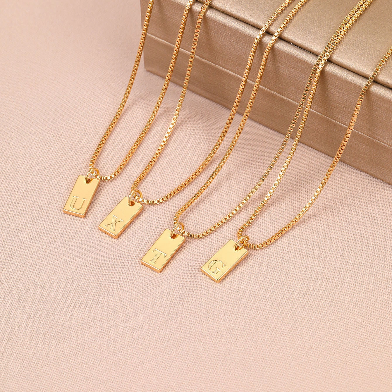 Wholesale 26 English Letter Square Necklace
