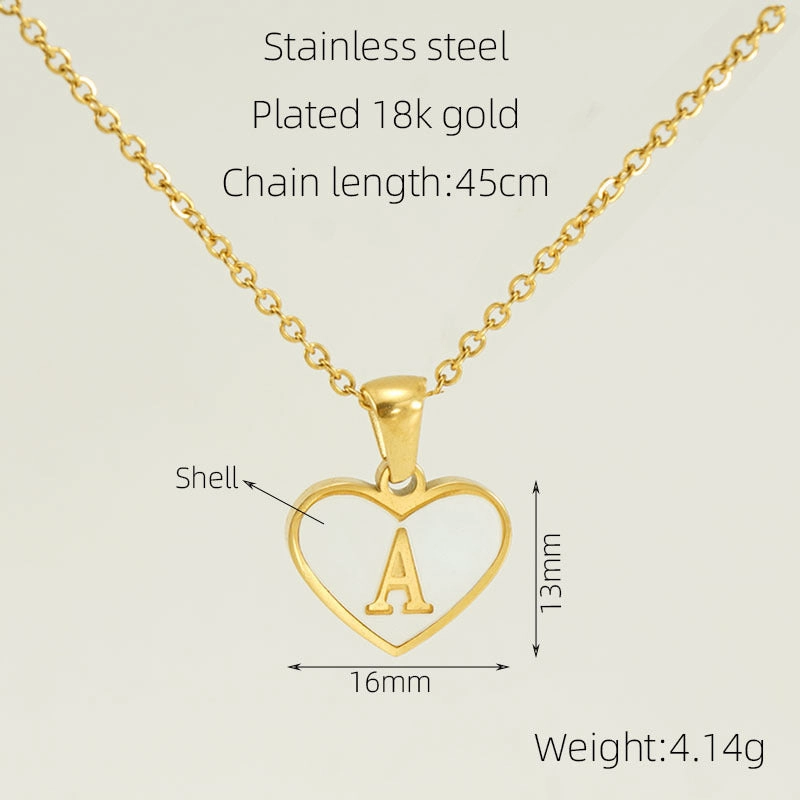 Wholesale 26 English Letters Love Heart Inlaid with Shell Stainless Steel Necklace