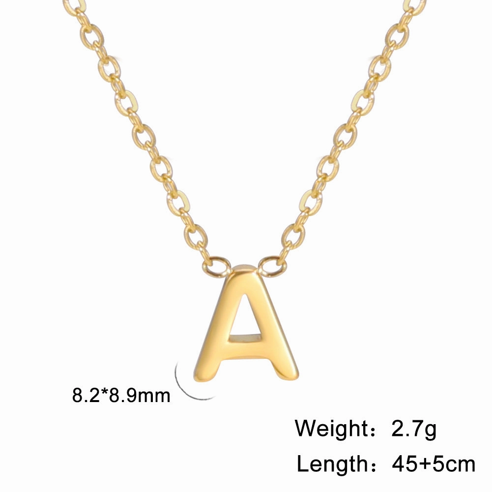 Wholesale 26 Letter 18k Genuine Gold Electroplating Non Fading Stainless Steel Necklace