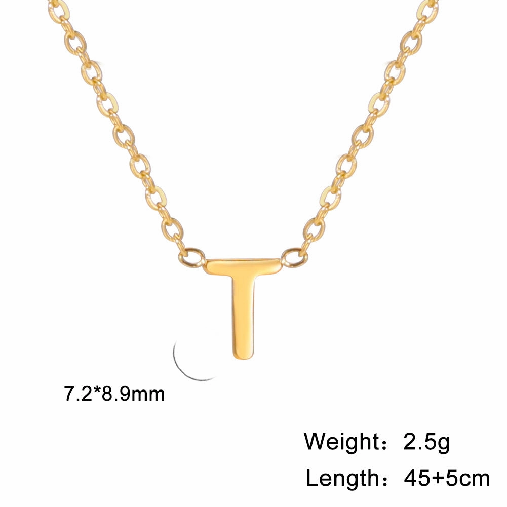 Wholesale 26 Letter 18k Genuine Gold Electroplating Non Fading Stainless Steel Necklace
