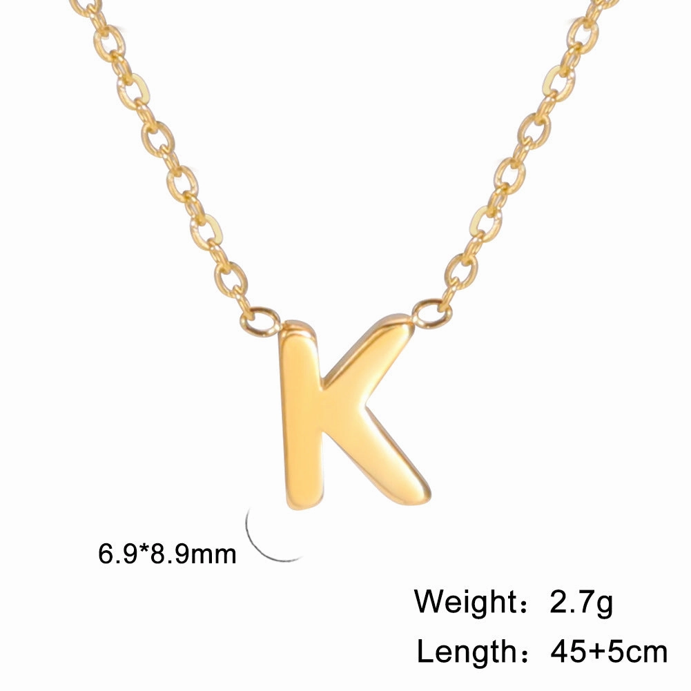 Wholesale 26 Letter 18k Genuine Gold Electroplating Non Fading Stainless Steel Necklace