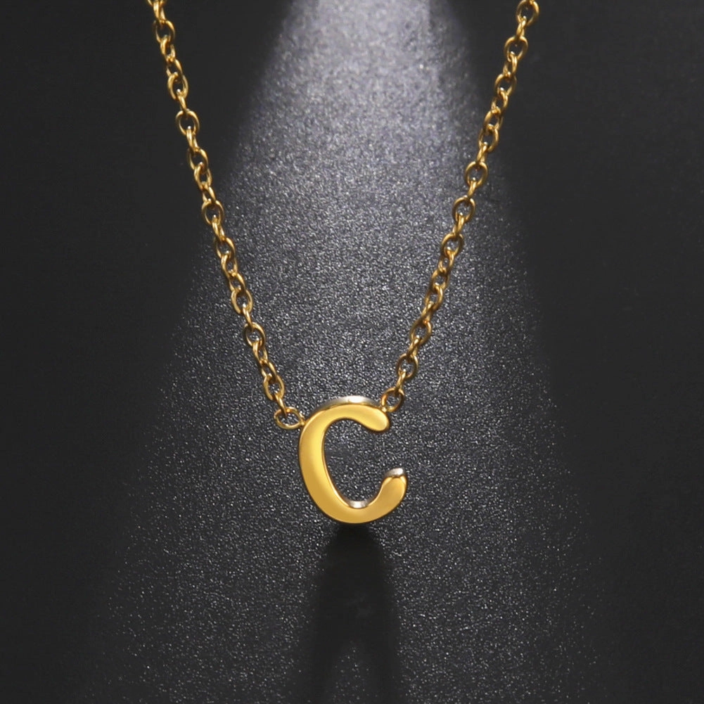 Wholesale 26 Letter 18k Genuine Gold Electroplating Non Fading Stainless Steel Necklace