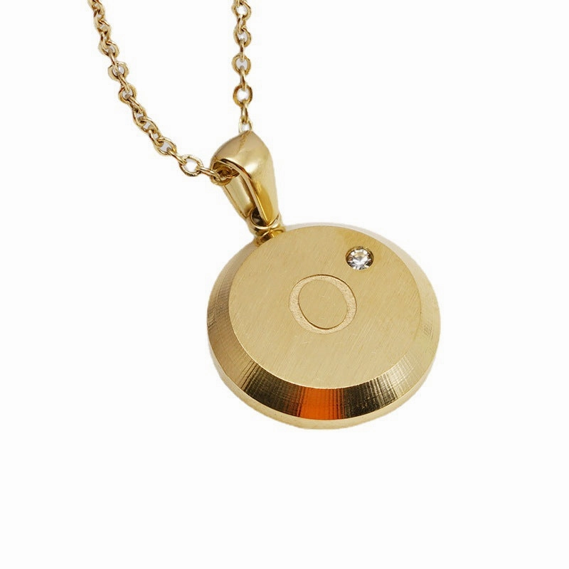Wholesale 26 Letter Diamond Inlaid Round Gold Plated Necklaces