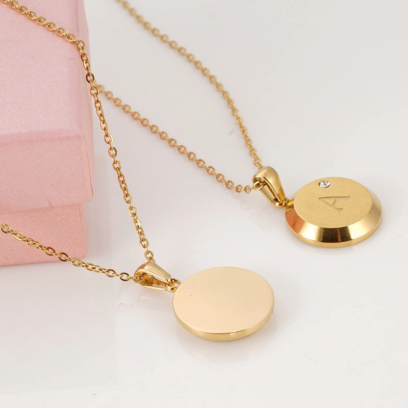 Wholesale 26 Letter Diamond Inlaid Round Gold Plated Necklaces