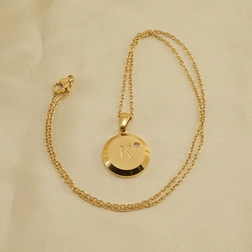 Wholesale 26 Letter Diamond Inlaid Round Gold Plated Necklaces