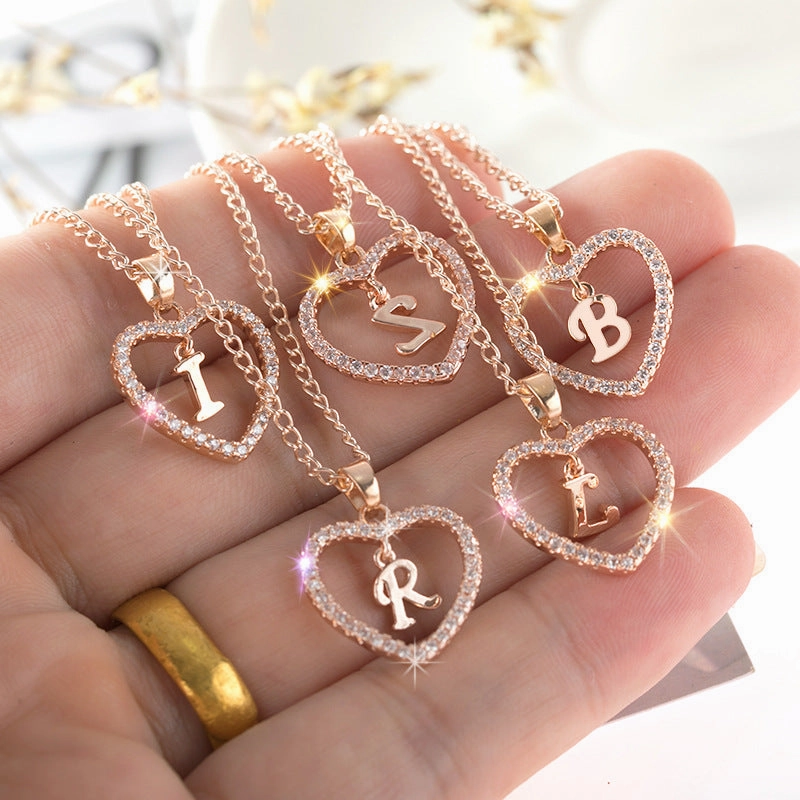Wholesale 26 Letter Zircon Heart Alloy Necklace