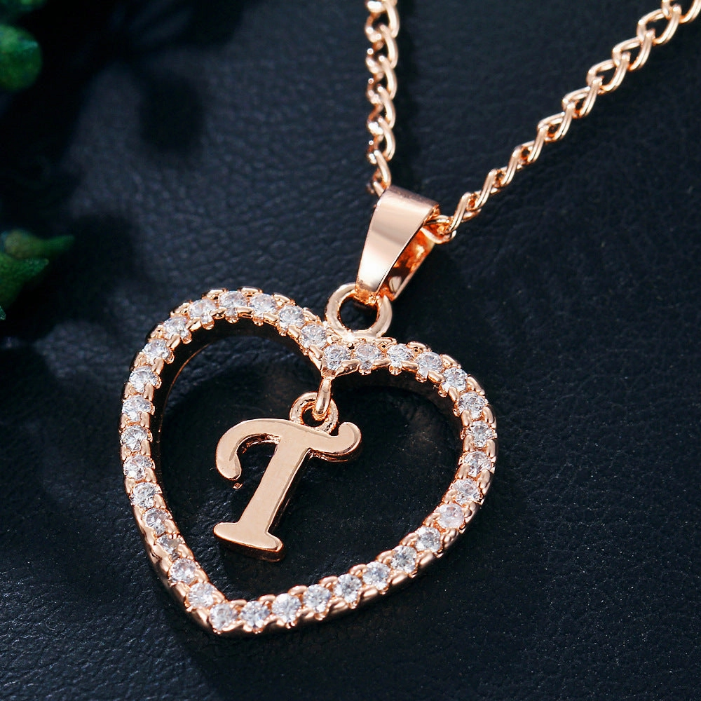 Wholesale 26 Letter Zircon Heart Alloy Necklace