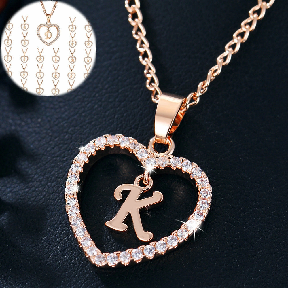 Wholesale 26 Letter Zircon Heart Alloy Necklace