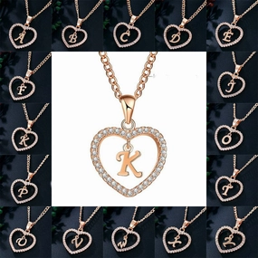 Wholesale 26 Letter Zircon Heart Alloy Necklace