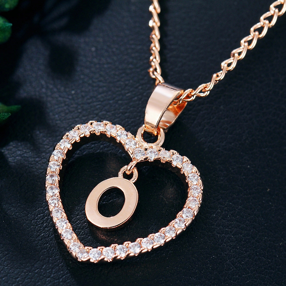 Wholesale 26 Letter Zircon Heart Alloy Necklace