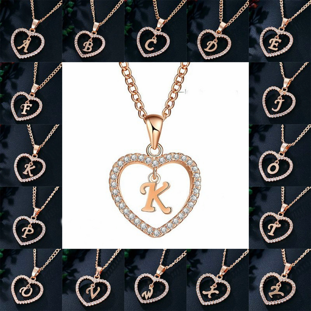 Wholesale 26 Letter Zircon Heart Alloy Necklace