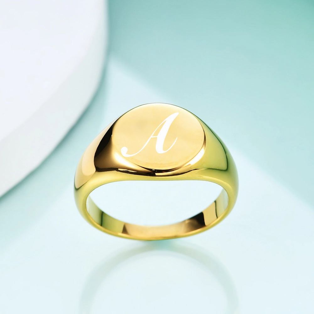 Wholesale 26 Letters 12MM 18K Gold Round Ring