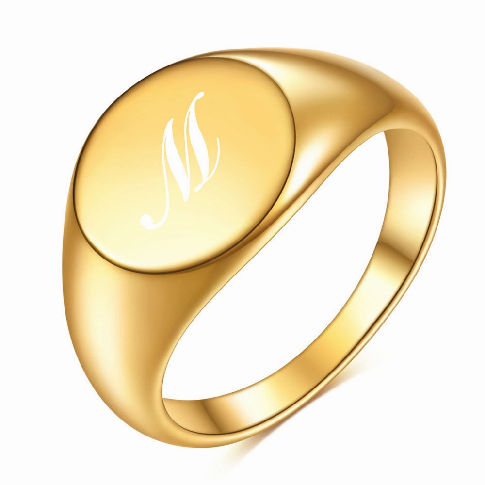 Wholesale 26 Letters 12MM 18K Gold Round Ring