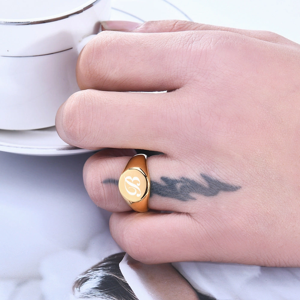 Wholesale 26 Letters 12MM 18K Gold Round Ring