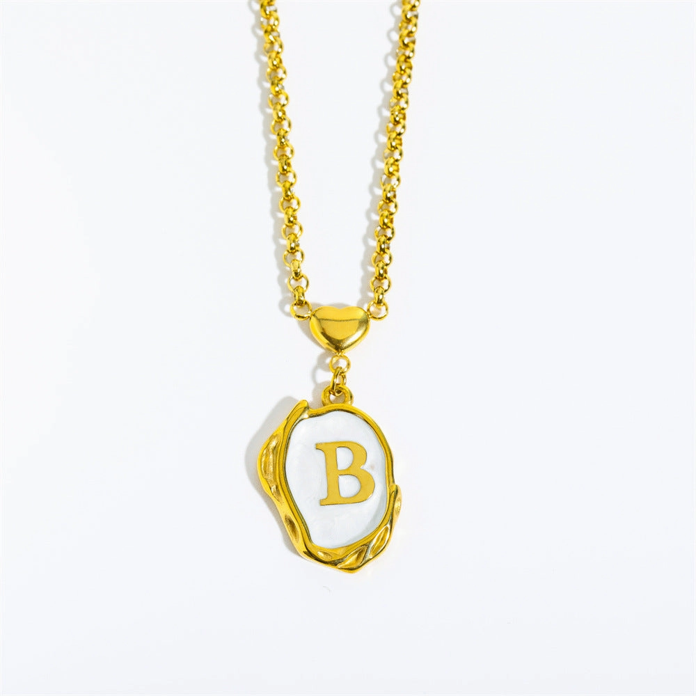 Wholesale 26 Letters Oil Dripping Three-dimensional 18K Gold Plated Stainless Steel Necklace
