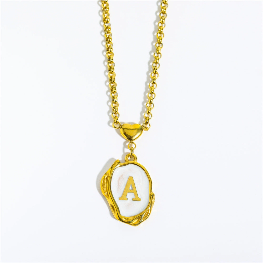 Wholesale 26 Letters Oil Dripping Three-dimensional 18K Gold Plated Stainless Steel Necklace