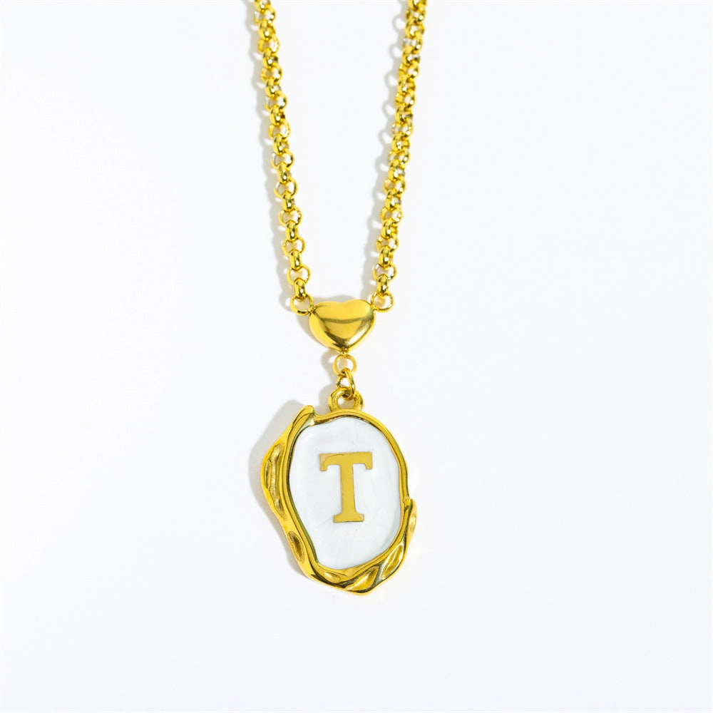 Wholesale 26 Letters Oil Dripping Three-dimensional 18K Gold Plated Stainless Steel Necklace