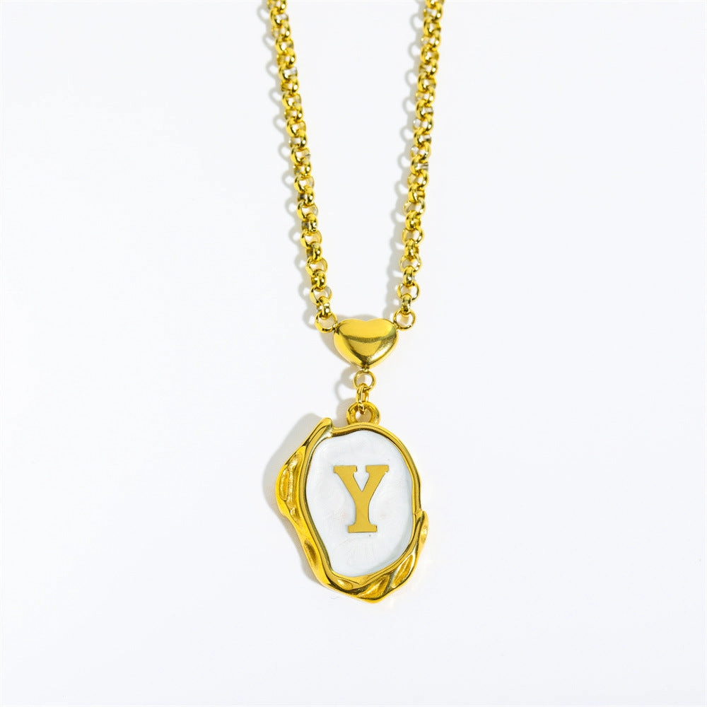 Wholesale 26 Letters Oil Dripping Three-dimensional 18K Gold Plated Stainless Steel Necklace