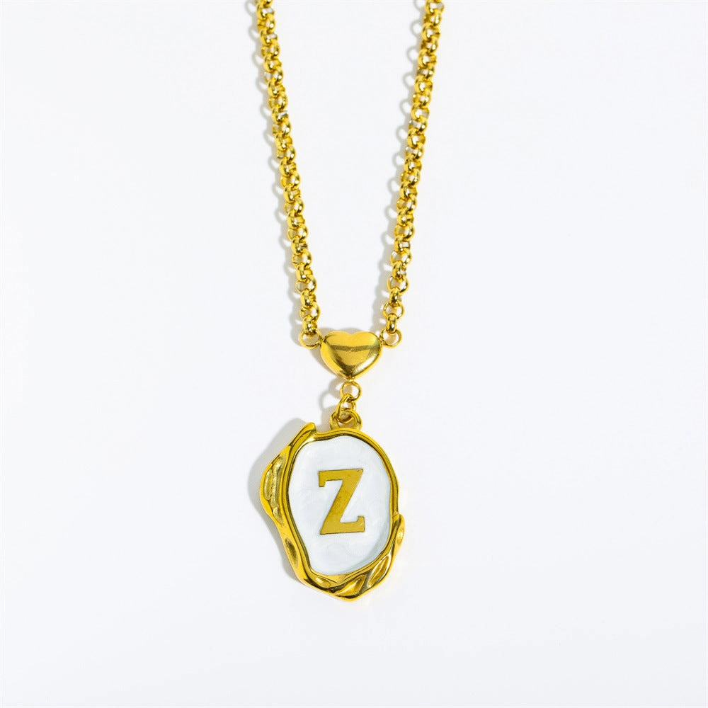 Wholesale 26 Letters Oil Dripping Three-dimensional 18K Gold Plated Stainless Steel Necklace