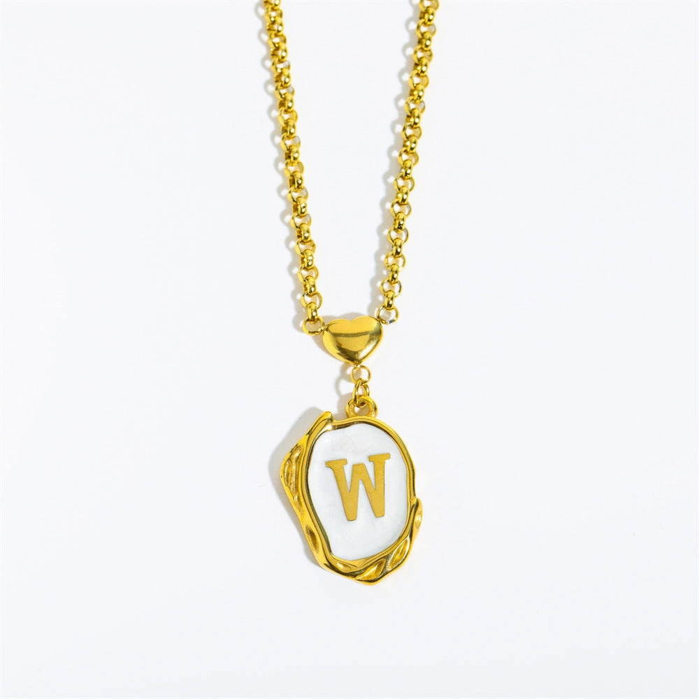 Wholesale 26 Letters Oil Dripping Three-dimensional 18K Gold Plated Stainless Steel Necklace