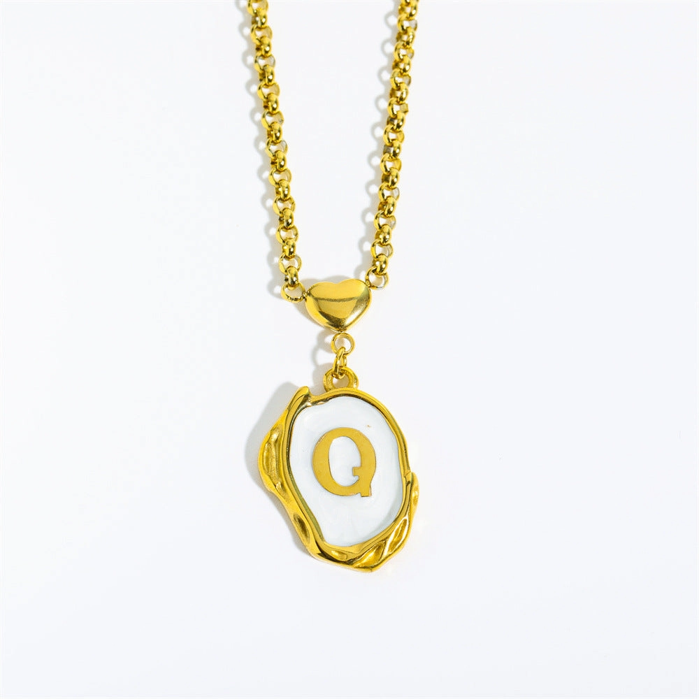 Wholesale 26 Letters Oil Dripping Three-dimensional 18K Gold Plated Stainless Steel Necklace