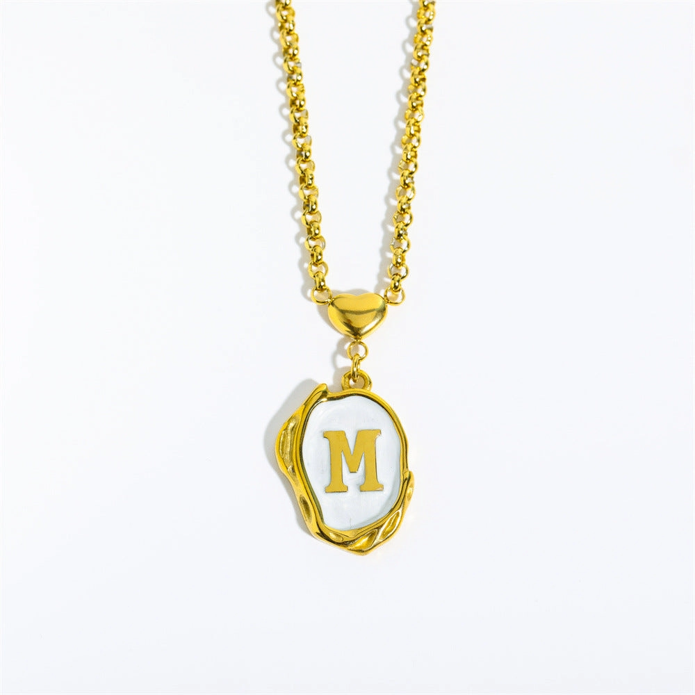 Wholesale 26 Letters Oil Dripping Three-dimensional 18K Gold Plated Stainless Steel Necklace