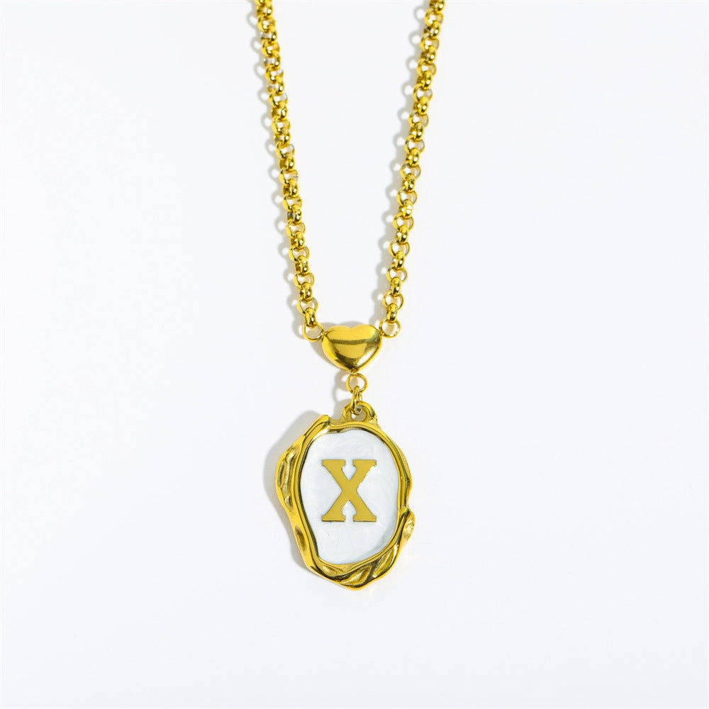 Wholesale 26 Letters Oil Dripping Three-dimensional 18K Gold Plated Stainless Steel Necklace