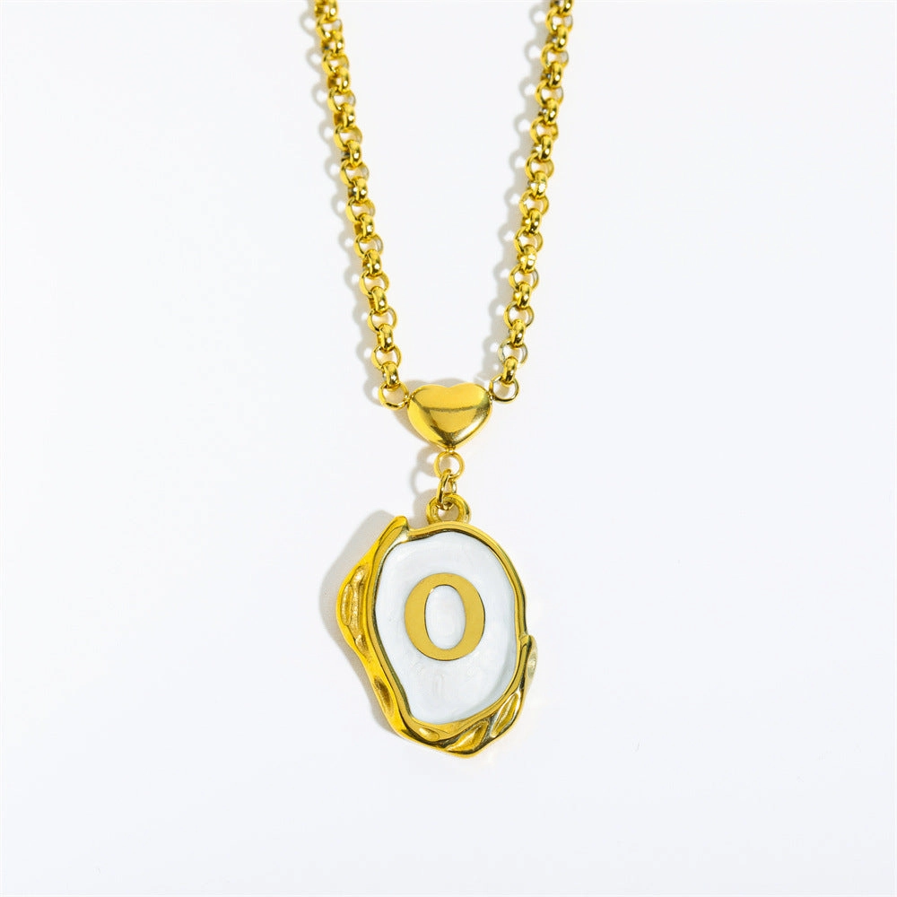 Wholesale 26 Letters Oil Dripping Three-dimensional 18K Gold Plated Stainless Steel Necklace